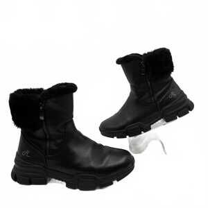 Religious Comfort Black Leather Ankle Boots with Fur Trim | Women’s Size 8